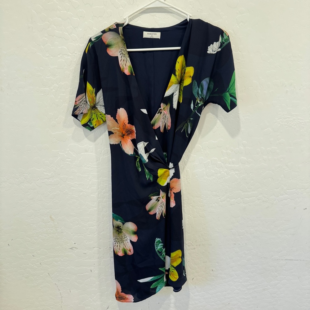 Aritzia Babaton Wallace Floral Wrap Dress Womens XS Mini Navy Coquette Girl